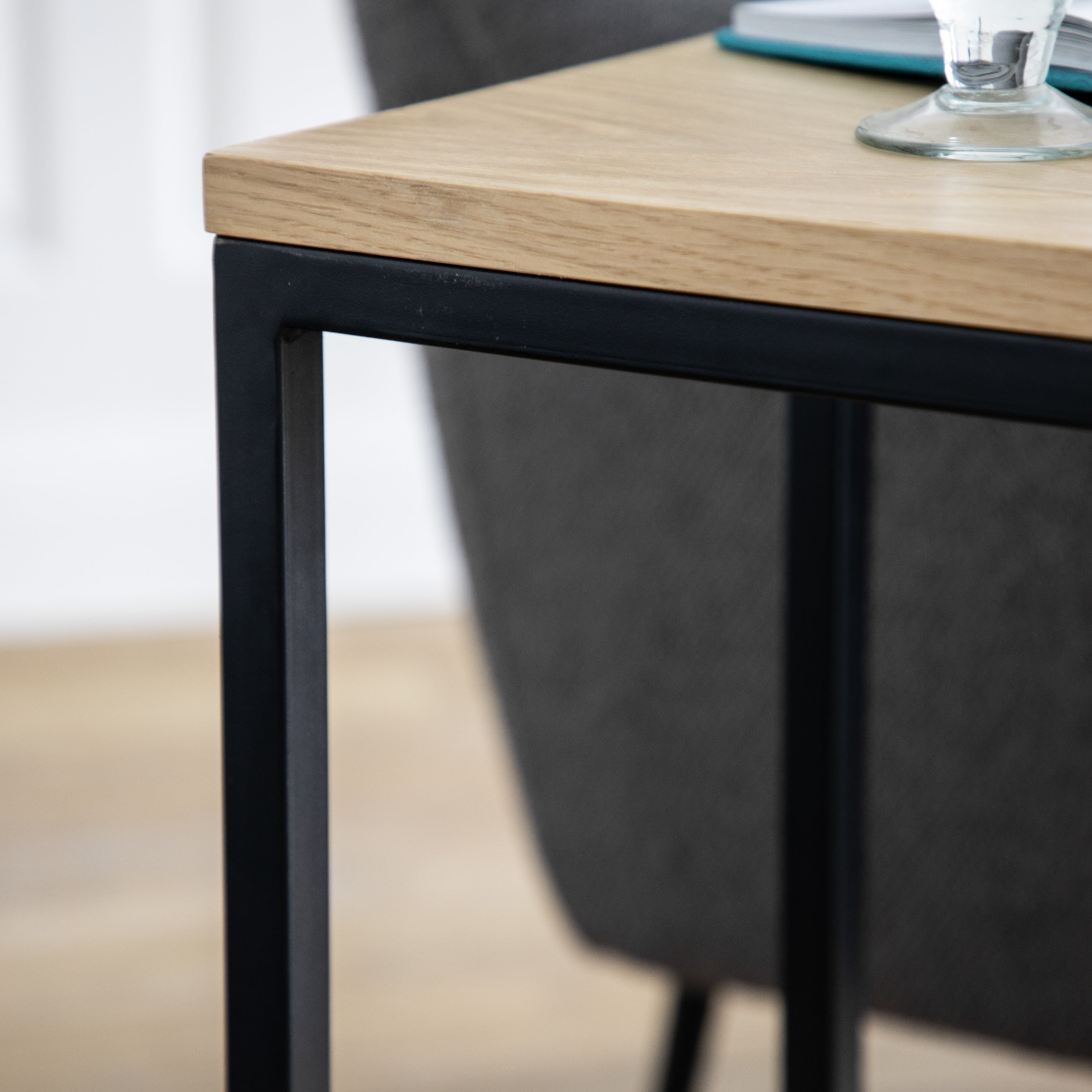 Bentley Natural Oak Wood & Matt Black Supper Table